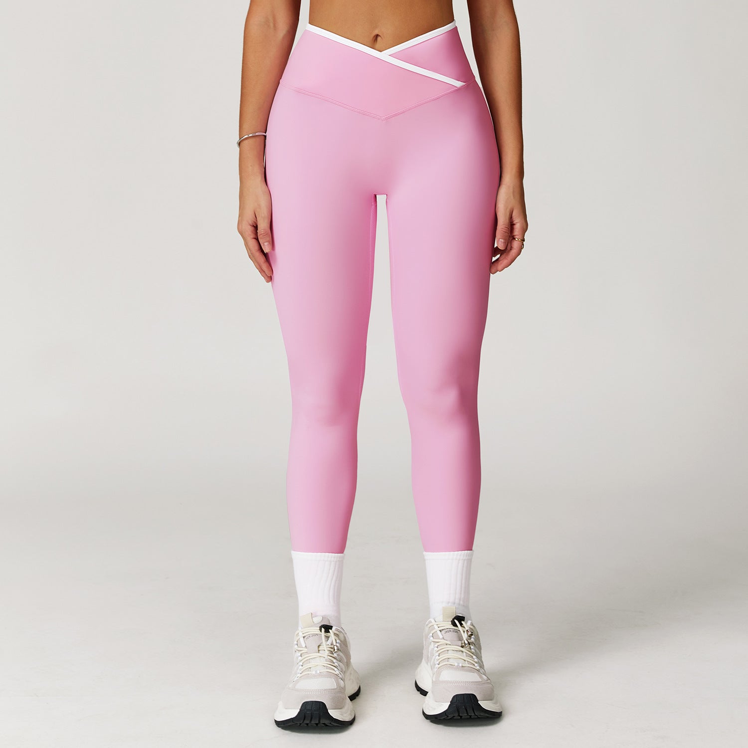 Nude Feel Skinny Yoga Pants Cross High Waist Contrast Color Tights Women Sports Running Fitness Pants - Iyanka