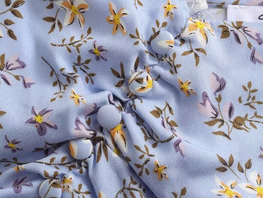 Platycodon Grandiflorum Graceful Puff Sleeve Square Collar Floral Dress Mid Length A line Tea Dress