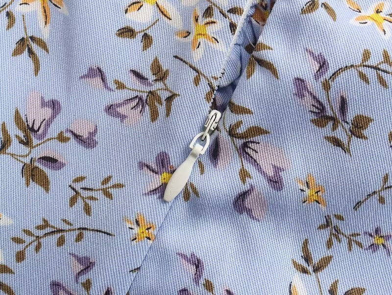Platycodon Grandiflorum Graceful Puff Sleeve Square Collar Floral Dress Mid Length A line Tea Dress