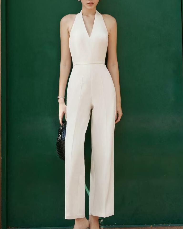 Summer Women Street Solid Color Casual Halter Jumpsuit - Iyanka