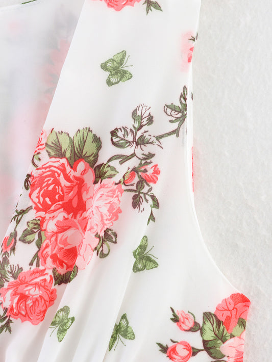 Lady Gold Floral Dress Women Summer Wear V neck Tight Waist Dress Sleeveless Laminated Vest Dress