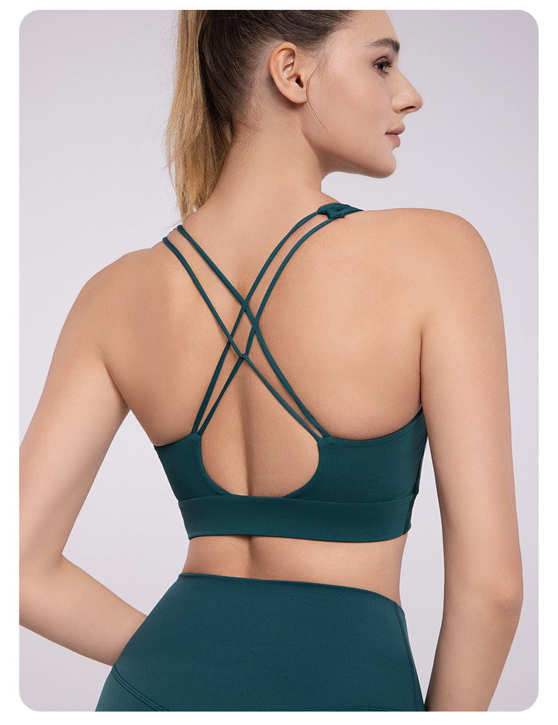 Cross Beauty Back Yoga Vest Women Strong Support Sports Underwear with Chest Pad Medium Tenacity All Match Workout Bra - Iyanka