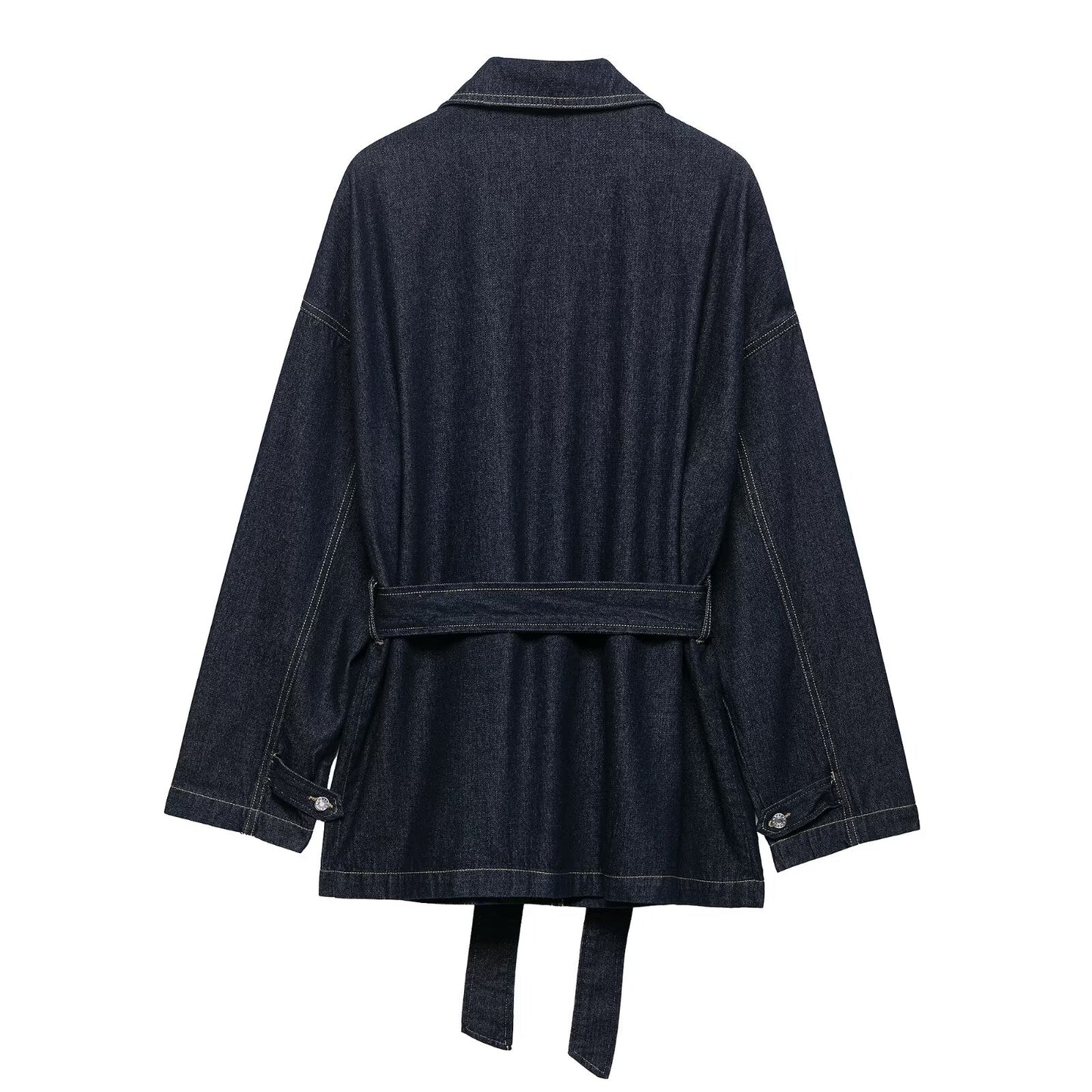Women Clothing Autumn Polo Collar Belt Tooling Denim Coat - Iyanka