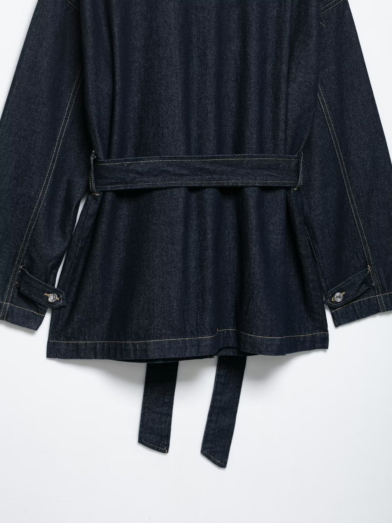 Women Clothing Autumn Polo Collar Belt Tooling Denim Coat - Iyanka