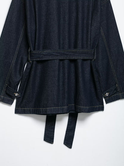 Women Clothing Autumn Polo Collar Belt Tooling Denim Coat - Iyanka