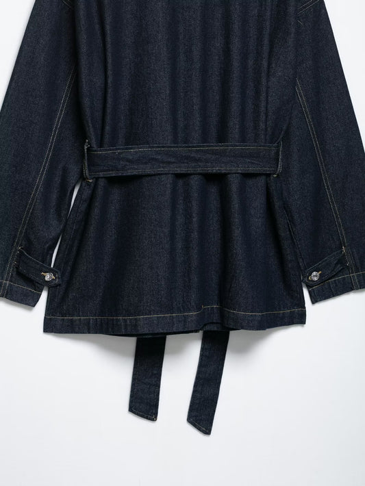 Women Clothing Autumn Polo Collar Belt Tooling Denim Coat - Iyanka