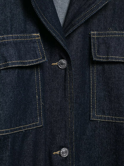 Women Clothing Autumn Polo Collar Belt Tooling Denim Coat - Iyanka