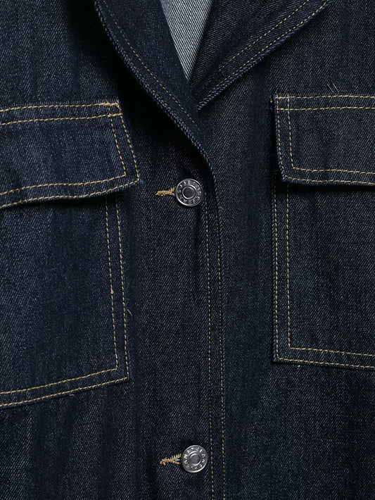 Women Clothing Autumn Polo Collar Belt Tooling Denim Coat - Iyanka