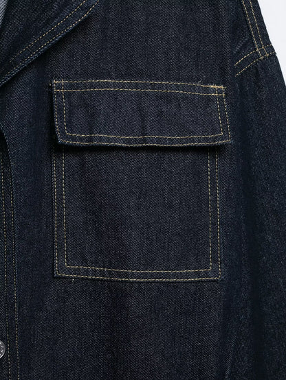 Women Clothing Autumn Polo Collar Belt Tooling Denim Coat - Iyanka