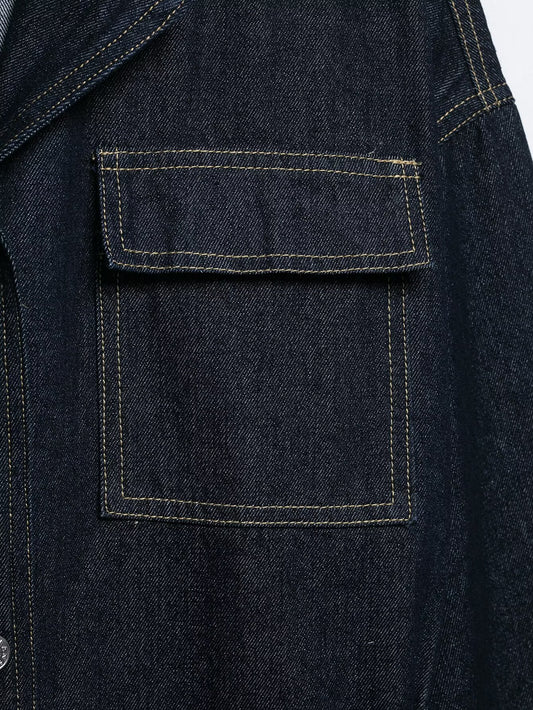 Women Clothing Autumn Polo Collar Belt Tooling Denim Coat - Iyanka