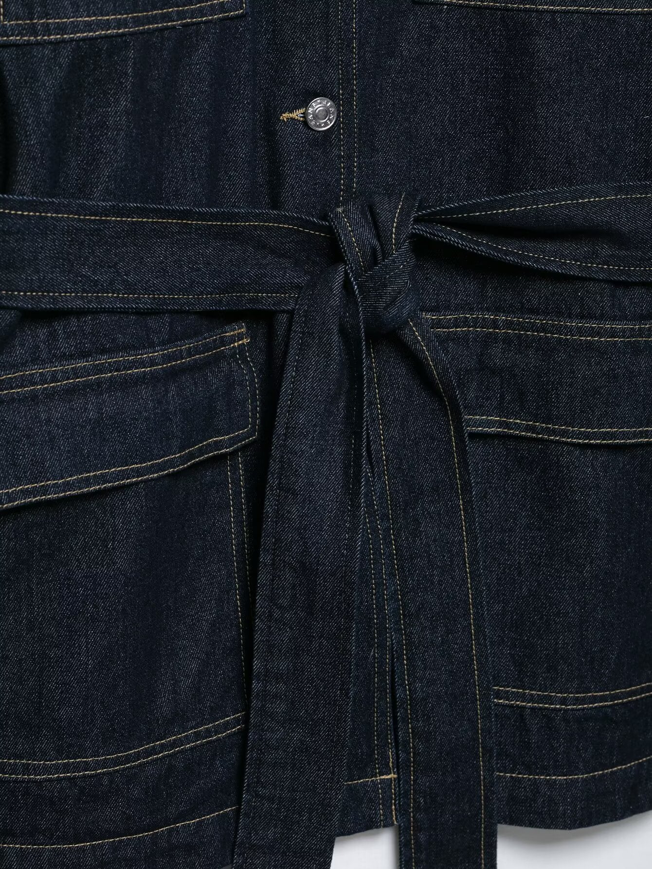 Women Clothing Autumn Polo Collar Belt Tooling Denim Coat - Iyanka