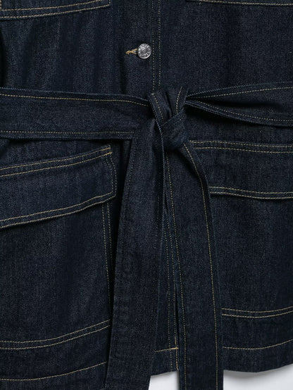 Women Clothing Autumn Polo Collar Belt Tooling Denim Coat - Iyanka