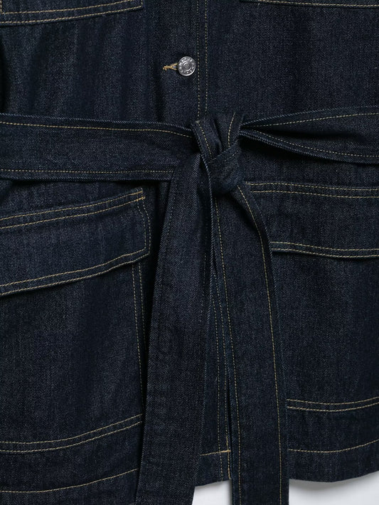Women Clothing Autumn Polo Collar Belt Tooling Denim Coat - Iyanka