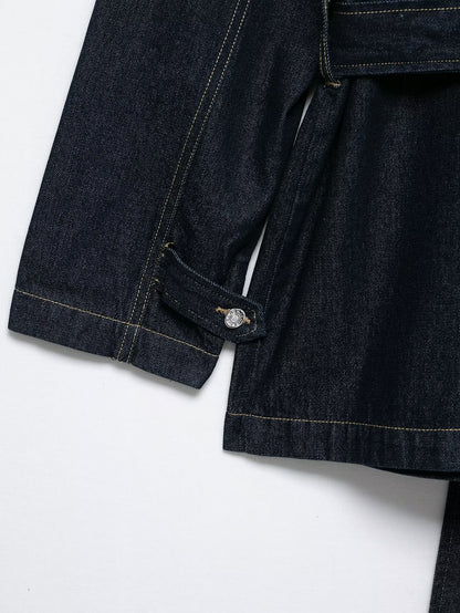 Women Clothing Autumn Polo Collar Belt Tooling Denim Coat - Iyanka
