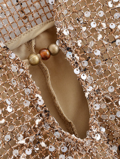 Spring Urban Casual Loose Sequin Shirt Dress V neck Long Sequin Midi Dress - Iyanka