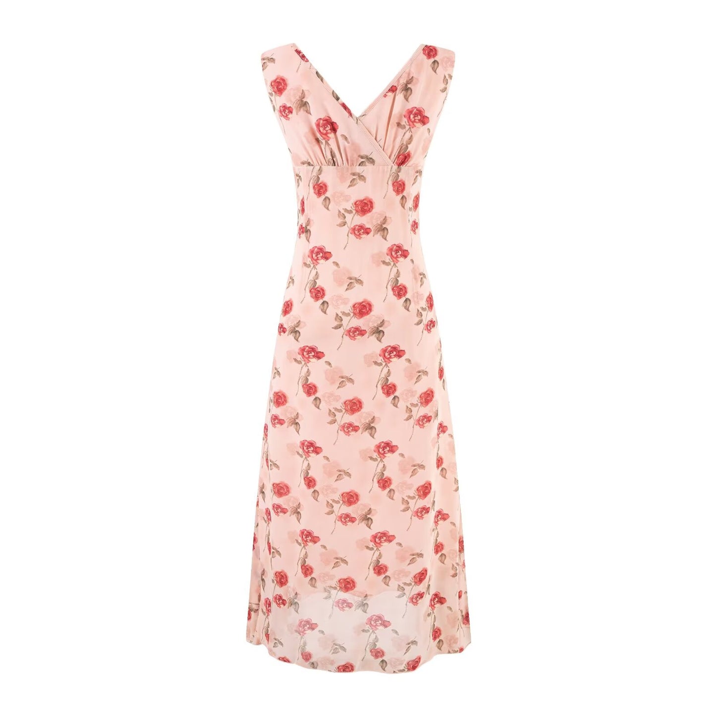 Vacation V neck Floral Flying Sleeves Dress Waist Slimming A line Long Dress