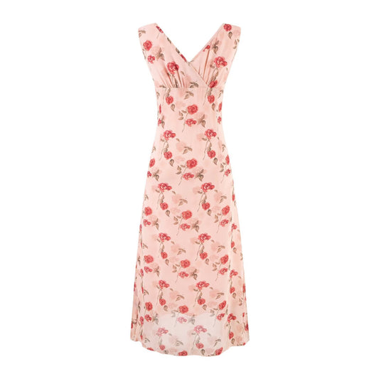 Vacation V neck Floral Flying Sleeves Dress Waist Slimming A line Long Dress
