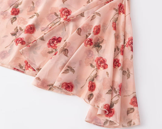 Vacation V neck Floral Flying Sleeves Dress Waist Slimming A line Long Dress