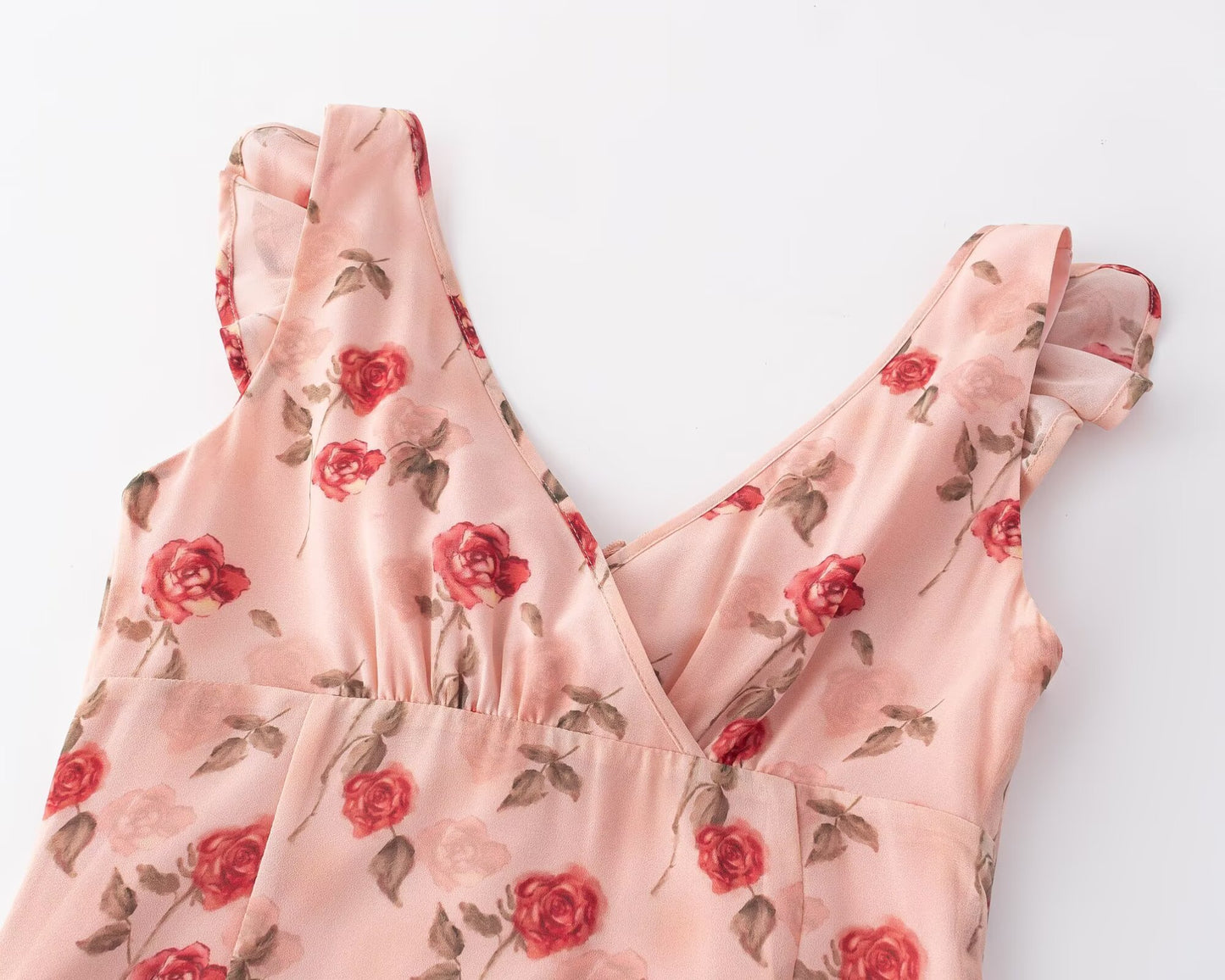 Vacation V neck Floral Flying Sleeves Dress Waist Slimming A line Long Dress