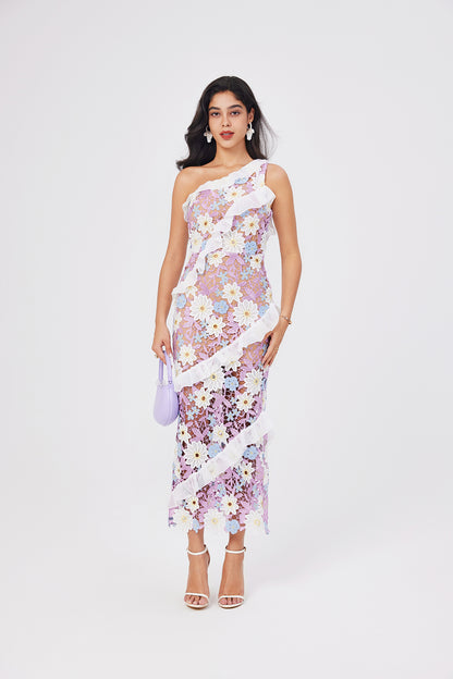 Women Lace One Shoulder Sleeveless Bodycon Dress