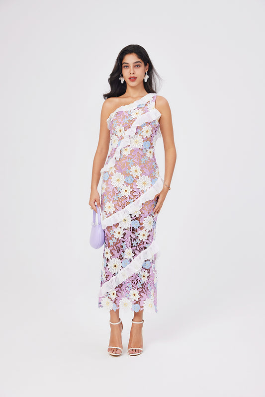 Women Lace One Shoulder Sleeveless Bodycon Dress
