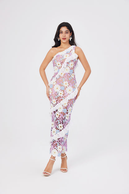 Women Lace One Shoulder Sleeveless Bodycon Dress