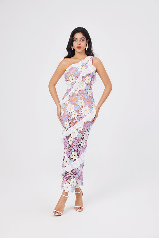 Women Lace One Shoulder Sleeveless Bodycon Dress