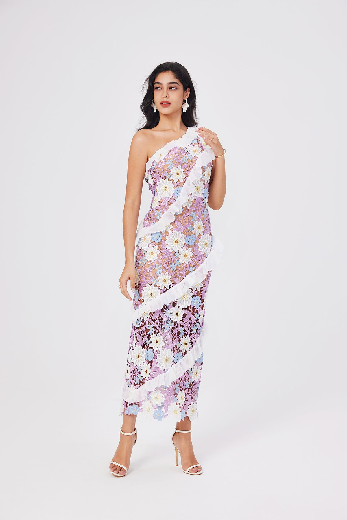 Women Lace One Shoulder Sleeveless Bodycon Dress