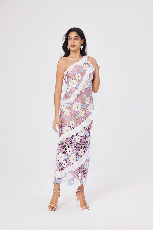 Women Lace One Shoulder Sleeveless Bodycon Dress