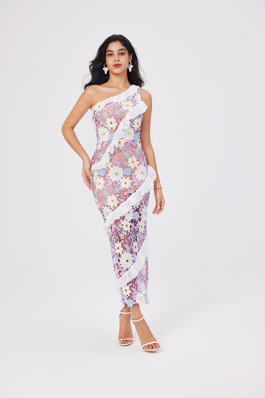 Women Lace One Shoulder Sleeveless Bodycon Dress