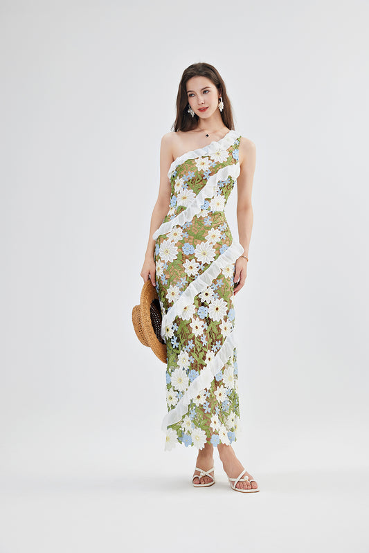Women Lace One Shoulder Sleeveless Bodycon Dress