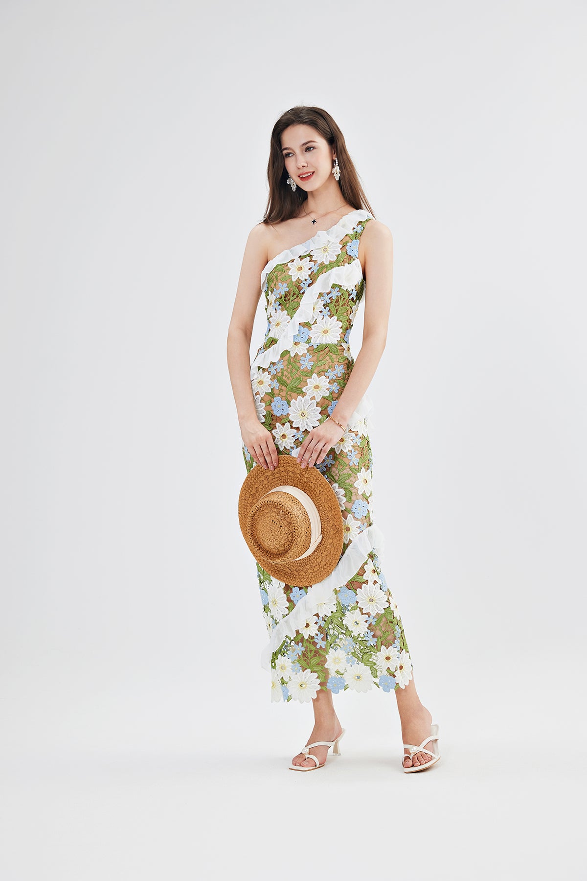 Women Lace One Shoulder Sleeveless Bodycon Dress