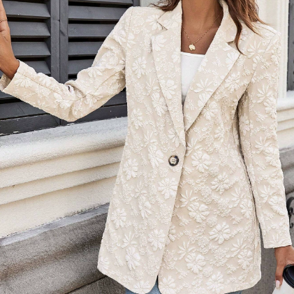 Autumn Winter Jacquard Blazers Single Buckle Slimming Office Workplace Coat Women - Iyanka