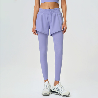 Faux Two Pieces Fitness Yoga Pants Outer Wear Slimming Cropped Pants Belly Contracting Hip Lifting Running Exercise Pants - Iyanka