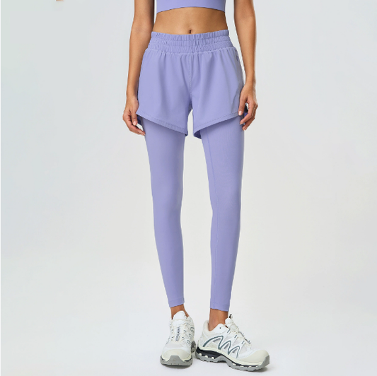 Faux Two Pieces Fitness Yoga Pants Outer Wear Slimming Cropped Pants Belly Contracting Hip Lifting Running Exercise Pants - Iyanka