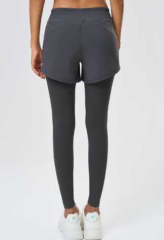 Faux Two Pieces Fitness Yoga Pants Outer Wear Slimming Cropped Pants Belly Contracting Hip Lifting Running Exercise Pants - Iyanka