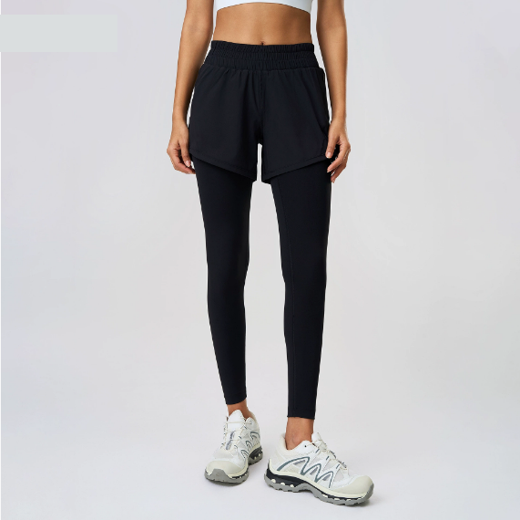 Faux Two Pieces Fitness Yoga Pants Outer Wear Slimming Cropped Pants Belly Contracting Hip Lifting Running Exercise Pants - Iyanka