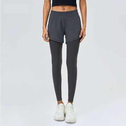Faux Two Pieces Fitness Yoga Pants Outer Wear Slimming Cropped Pants Belly Contracting Hip Lifting Running Exercise Pants - Iyanka
