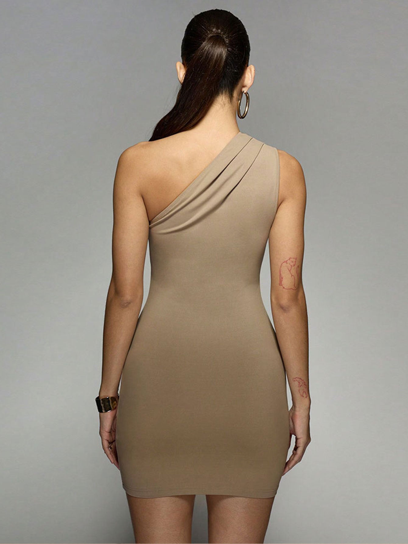 Women Clothing Sexy Unilateral Dress Spring Summer Diagonal Collar Cropped Sheath Dress