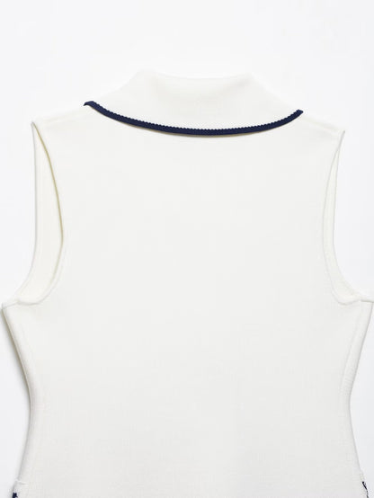 Spring Summer Double Breasted Trim Knitted Vest - Iyanka
