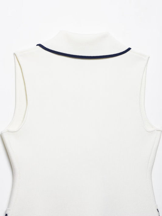 Spring Summer Double Breasted Trim Knitted Vest - Iyanka