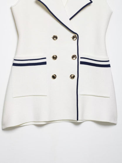 Spring Summer Double Breasted Trim Knitted Vest - Iyanka