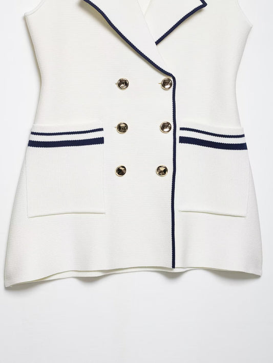 Spring Summer Double Breasted Trim Knitted Vest - Iyanka