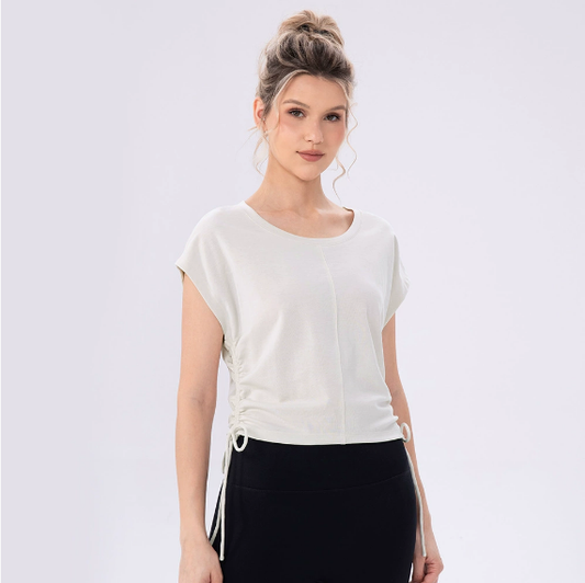 Yoga Wear Top Women Side Waist Pleated Slimming round Neck Sports Short Sleeve Outdoor Fitness Casual T shirt - Iyanka