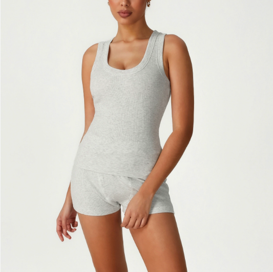 Tight Sleeveless Sports Vest Suit High Waist Casual Bum Lift Shorts Two Piece Sets Training Workout Clothes - Iyanka