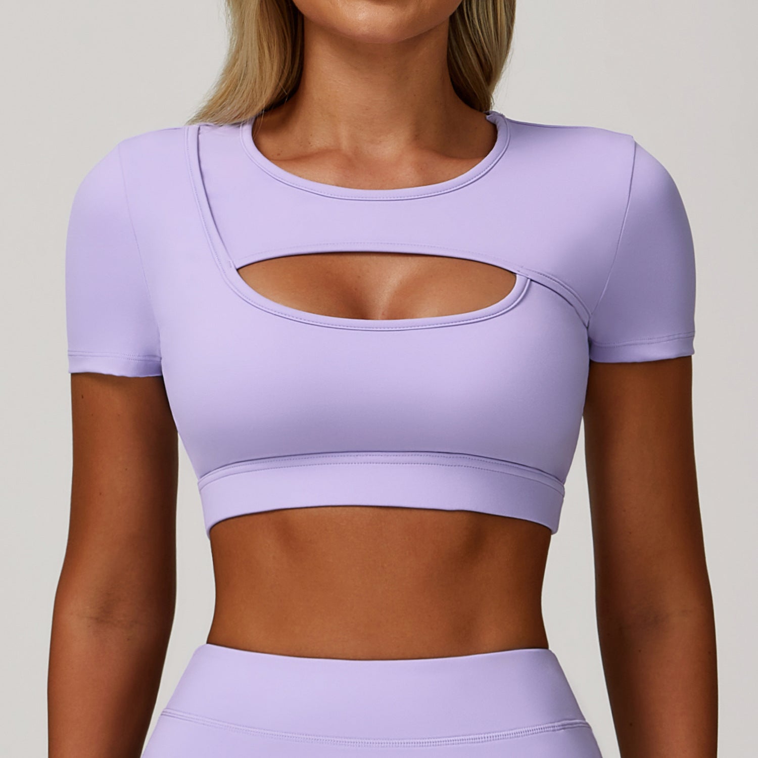 Summer Yoga Short Sleeve Hollow Out Cutout out Tight Shockproof Nude Feel Sports T shirt Running Fitness Sports Top - Iyanka