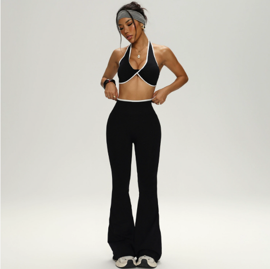 Yoga Clothes Contrast Color Bra Bell Bottom Pants Sportswear Two Piece Sets Women Fitness - Iyanka