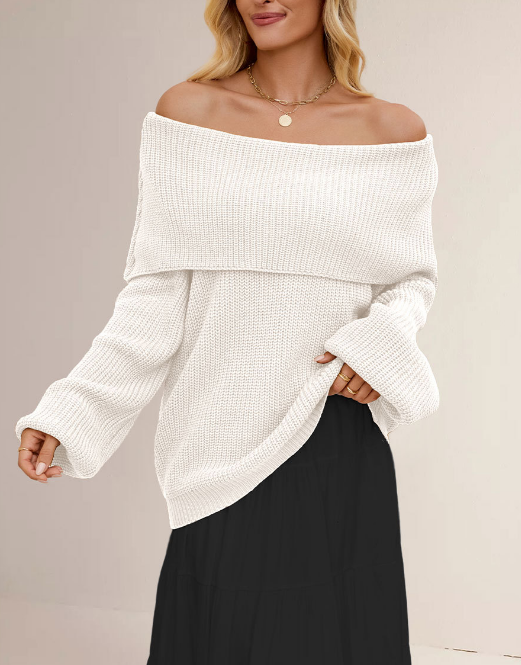 Autumn Winter Women Clothing Loose Sweater off Neck Pullover Sweater - Iyanka