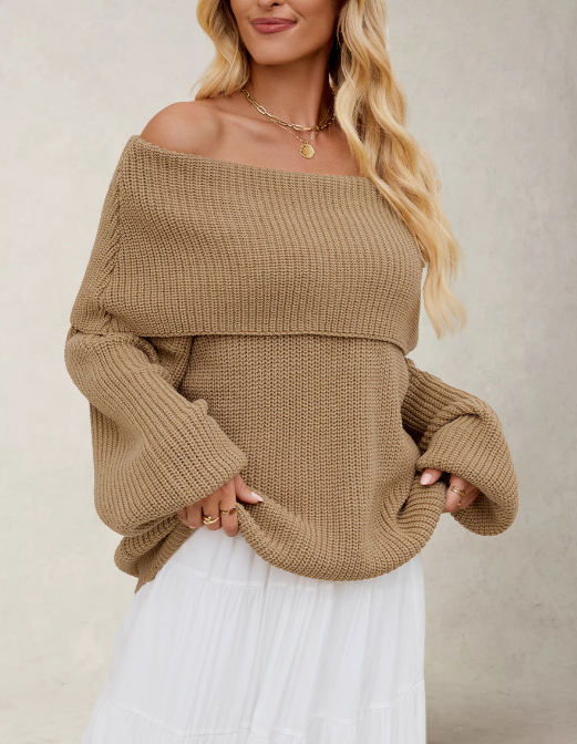 Autumn Winter Women Clothing Loose Sweater off Neck Pullover Sweater - Iyanka