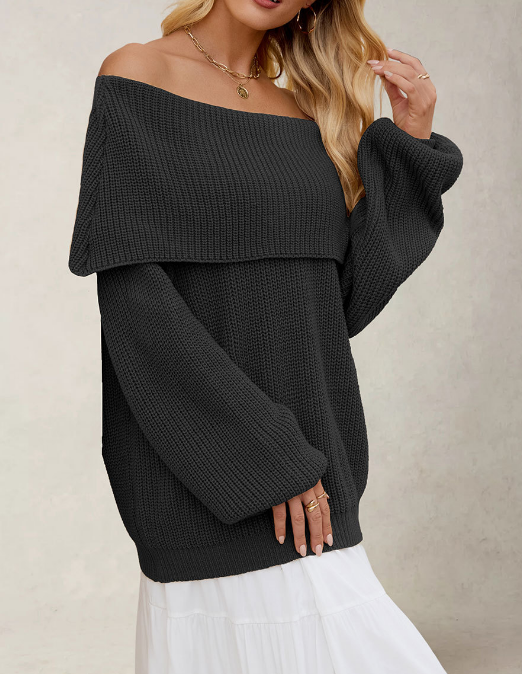 Autumn Winter Women Clothing Loose Sweater off Neck Pullover Sweater - Iyanka